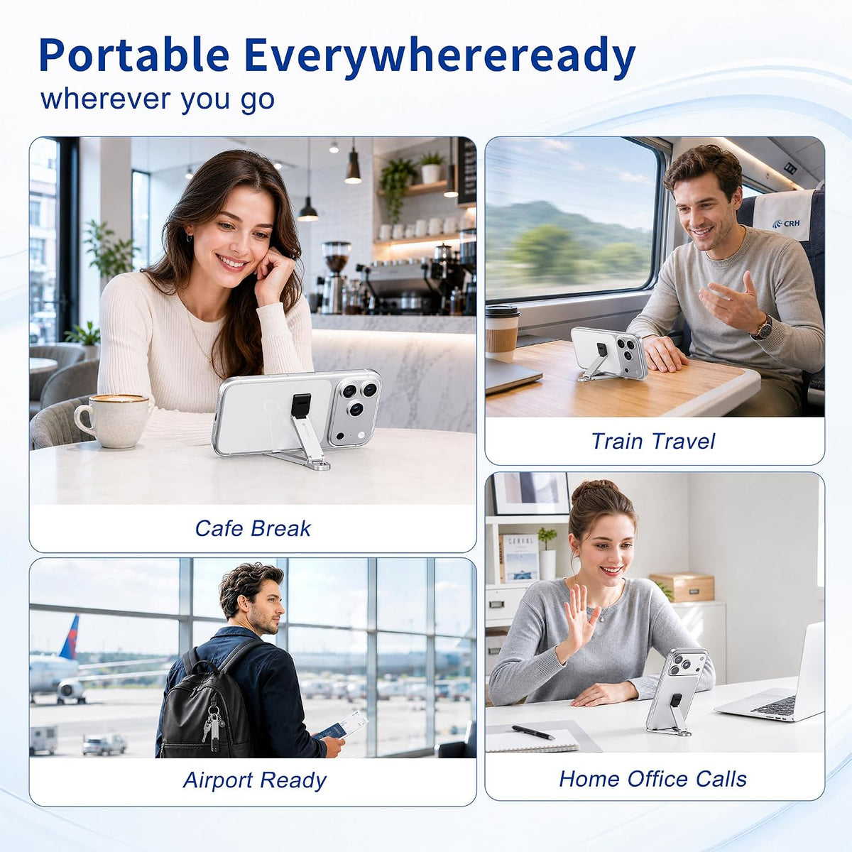 Portable Foldable Pocket Phone Stand with Keychain for Desk Travel(Silver)