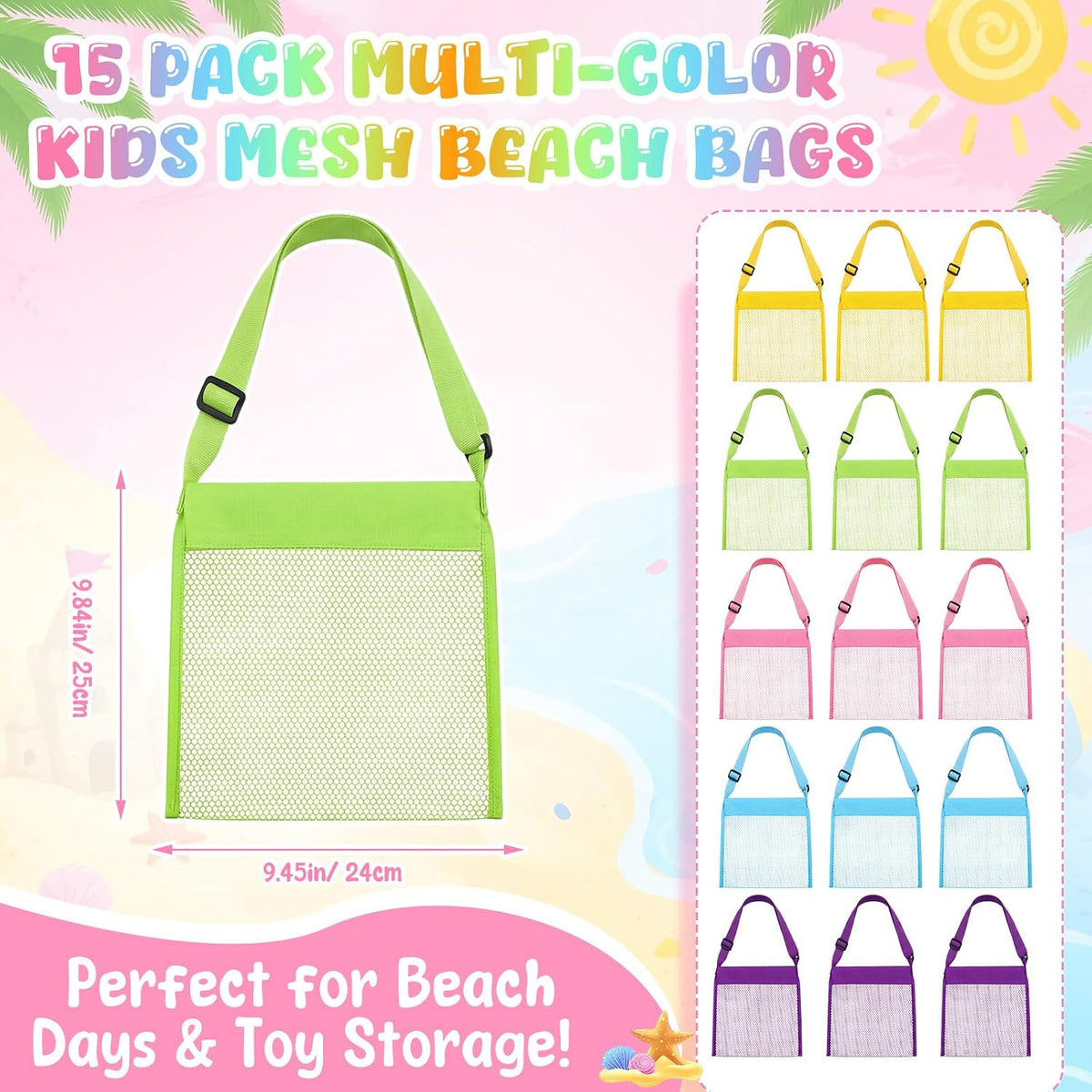 Frienda 15 Pack Mesh Beach Tote Bag