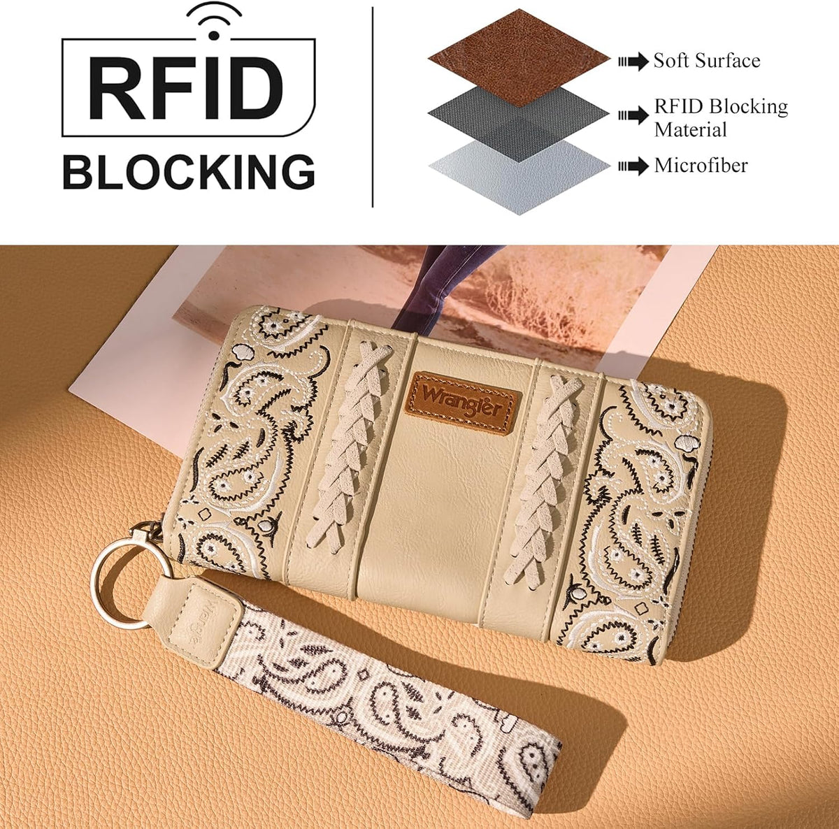 Montana West Wrangler Western Paisley Wristlet Wallet for Women, PU Leather Zip Around Clutch with RFID Blocking & Coin Pocket