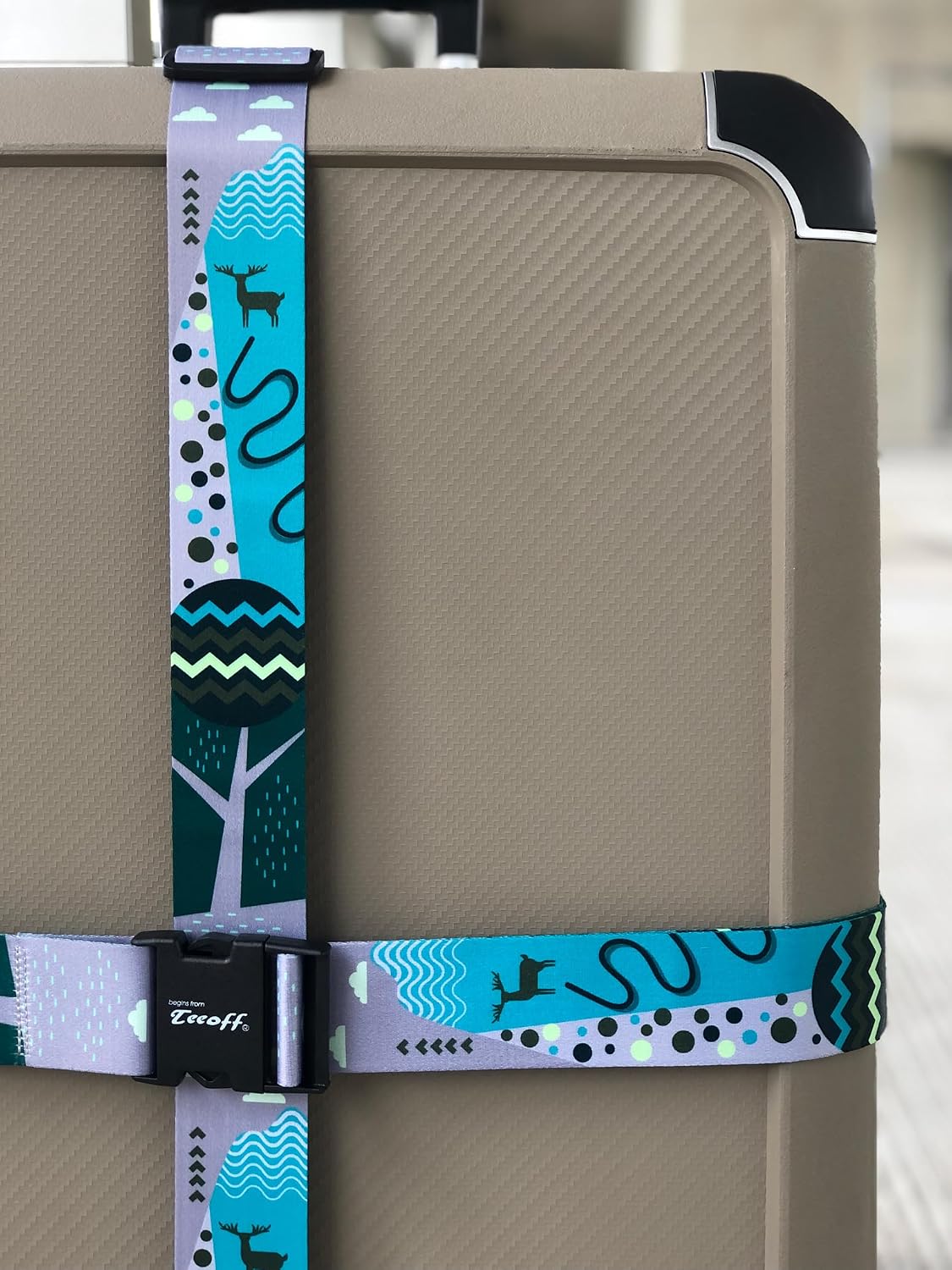Teeoff Luggage Straps Suitcase Belts Travel Bag Accessories Adjustable 220CM (Geometric Deer - 2 Pack)