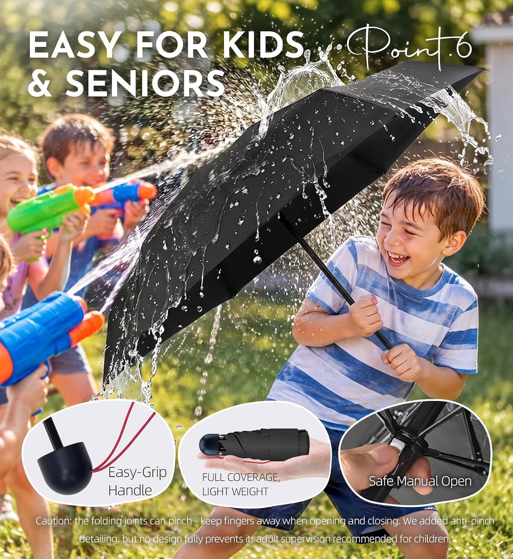 Umbrella Travel Size Mini Compact for Rain, UPF 100+ UV Protection