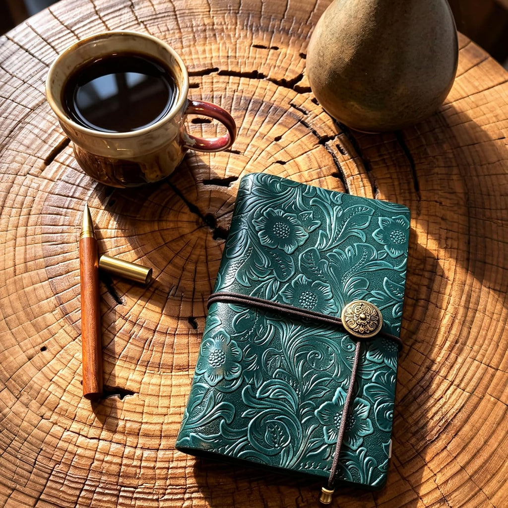 Refillable Leather Journal, Travelers Notebook Cover A6, Blue