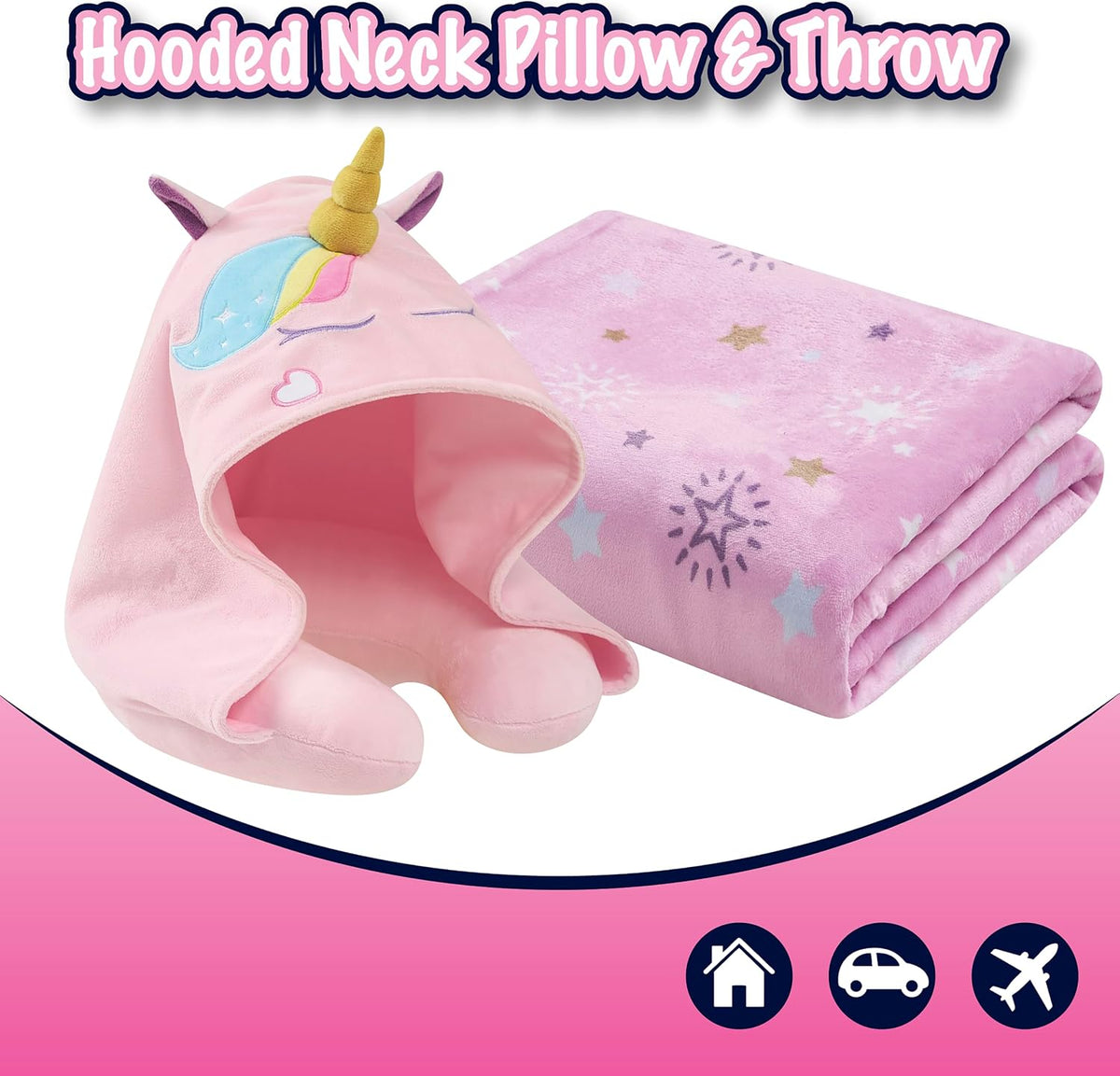 B Kids 3D Animal Hooded Neck Pillow & Throw Set, Pink