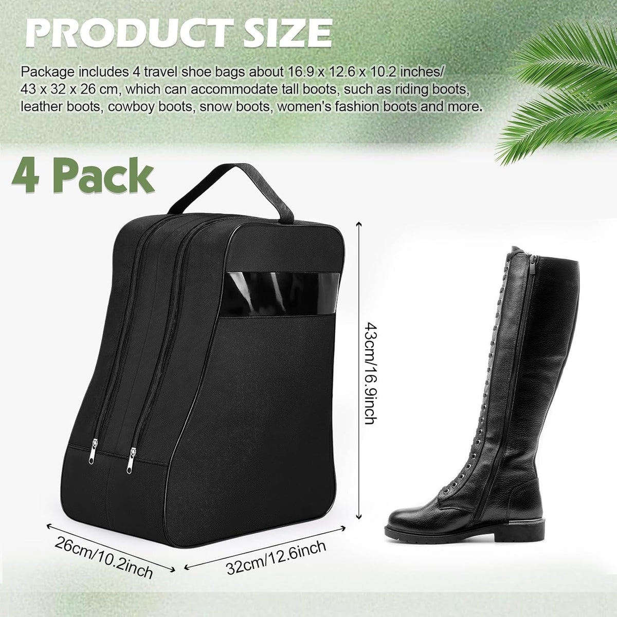 Aliceset 4 Pcs Boot Bags for Cowboy Boots Travel Boot Storage Bag Black