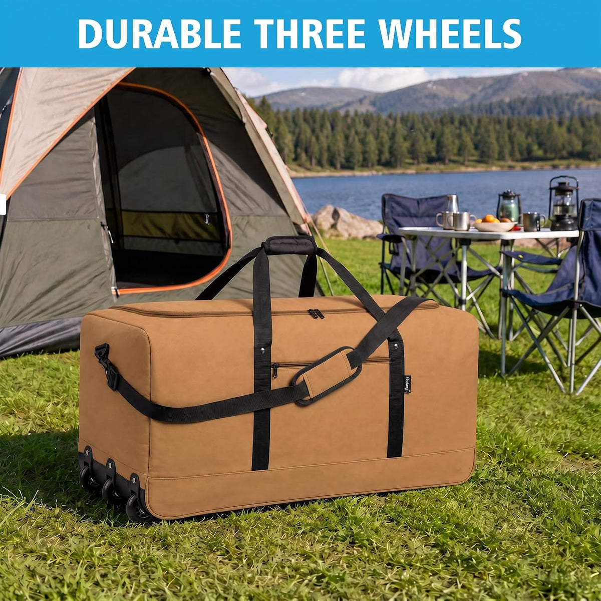 Finnhomy 120L Foldable Rolling Duffel Bag with 3 Wheels, Light Weight Travel Duffel bag with Large Loading Capacity, 32'' Rolling Duffel bag with Shoulder Strap