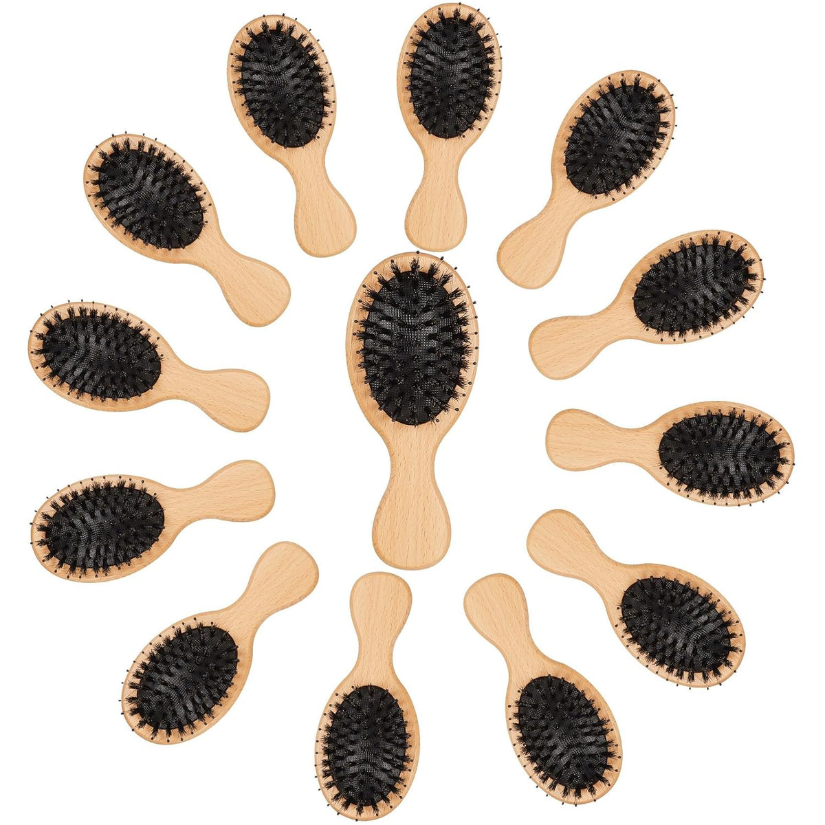Tessco for you 12 Pcs Wood Hair Brush, Mini Boar Bristle Hair Brush Bulk