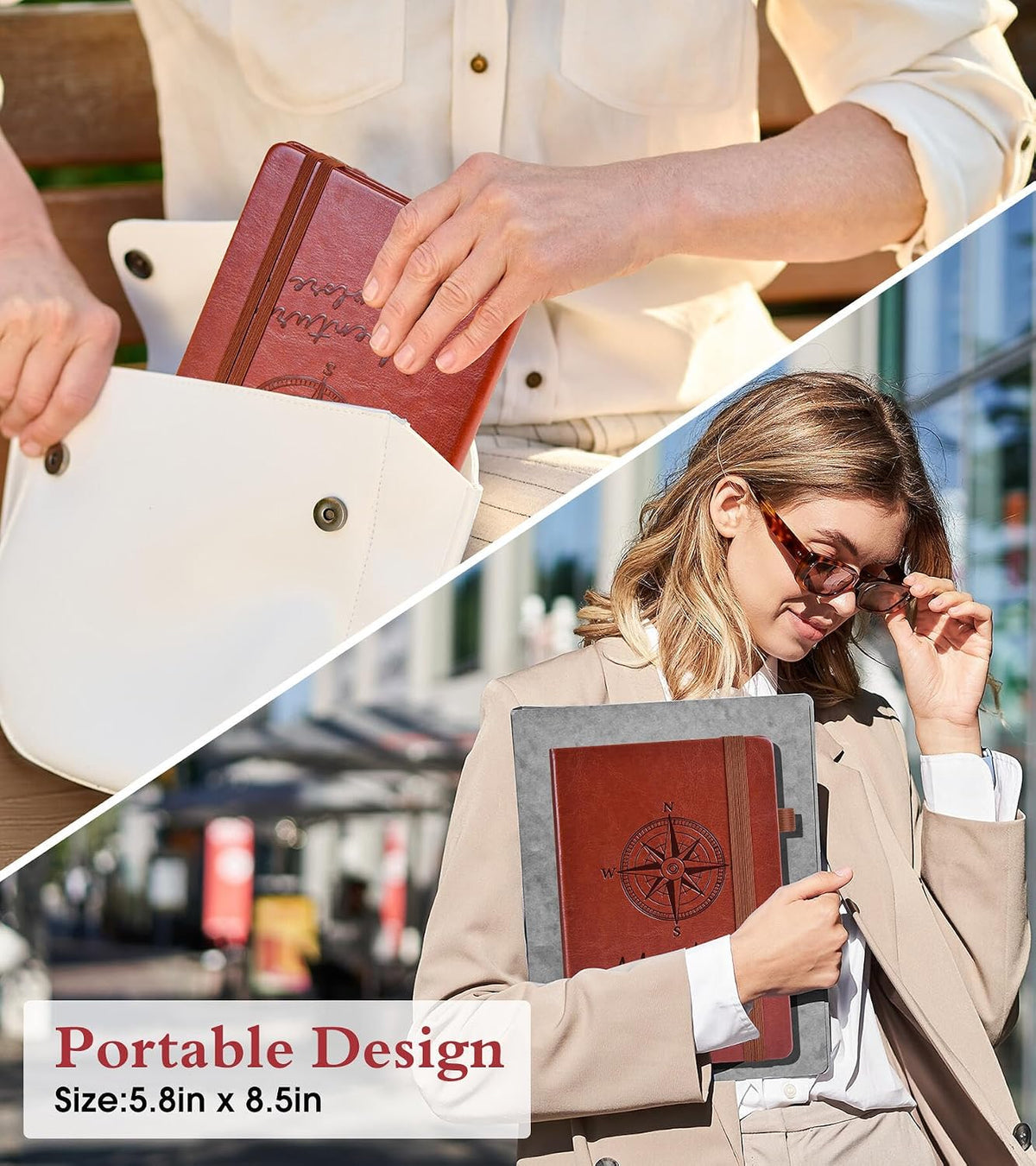 PAIBAS A5 Lined Journal, Leather Bound Notebook for Work & Travel 5.8"×8.5"