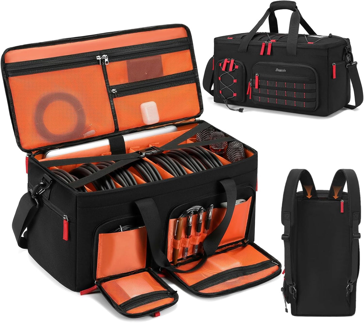 BOSSTIN DJ Cable Bag with Detachable Dividers for Equipment and Music Gear