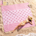 Tingjoo Beach Blanket 83"x79", Waterproof Sandproof Pink Bow with Stakes