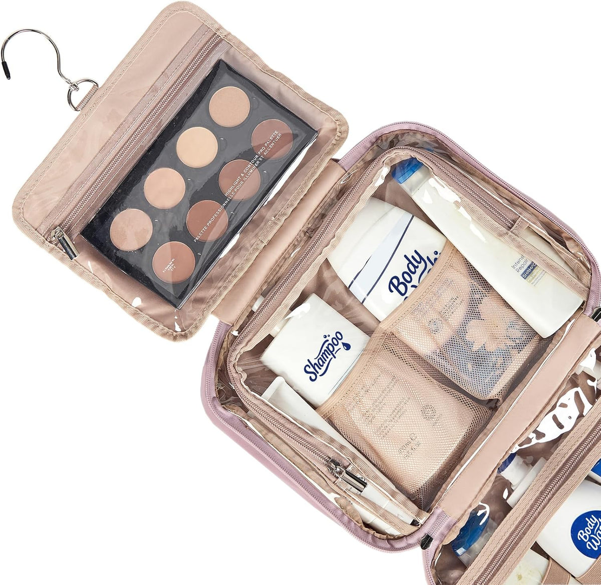 NISHEL Travel Toiletry Bag for Women Hanging Organizer Makeup Case Pockets