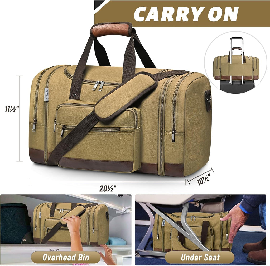 50L Expandable Canvas Duffle Bag Weekender Travel Carry On Gym