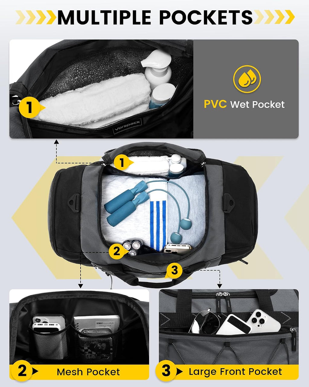 Vorspack 21 Inches Gym Bag for Men Women with Shoe Compartment - Grey