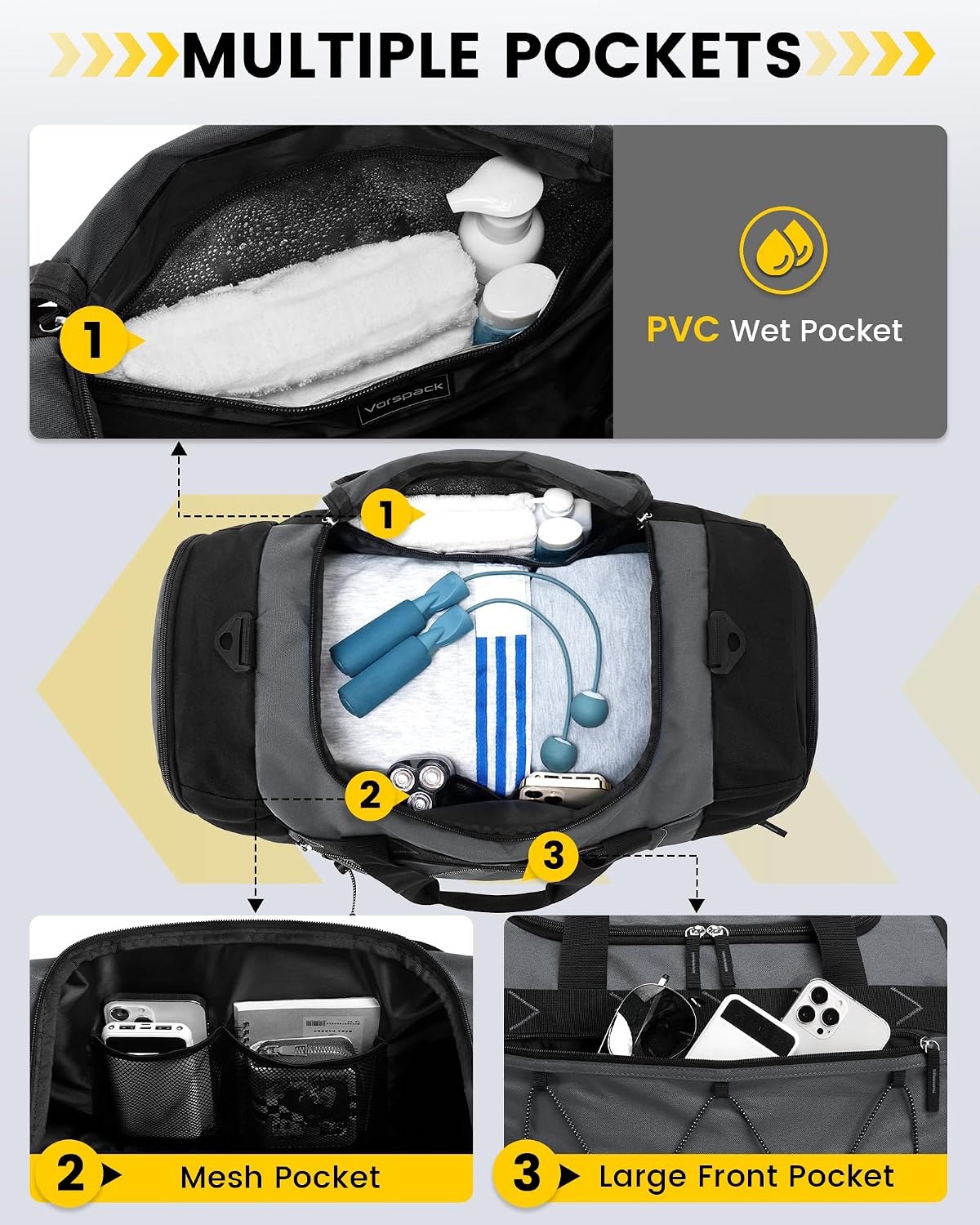 Vorspack 21 Inches Gym Bag for Men Women with Shoe Compartment - Grey