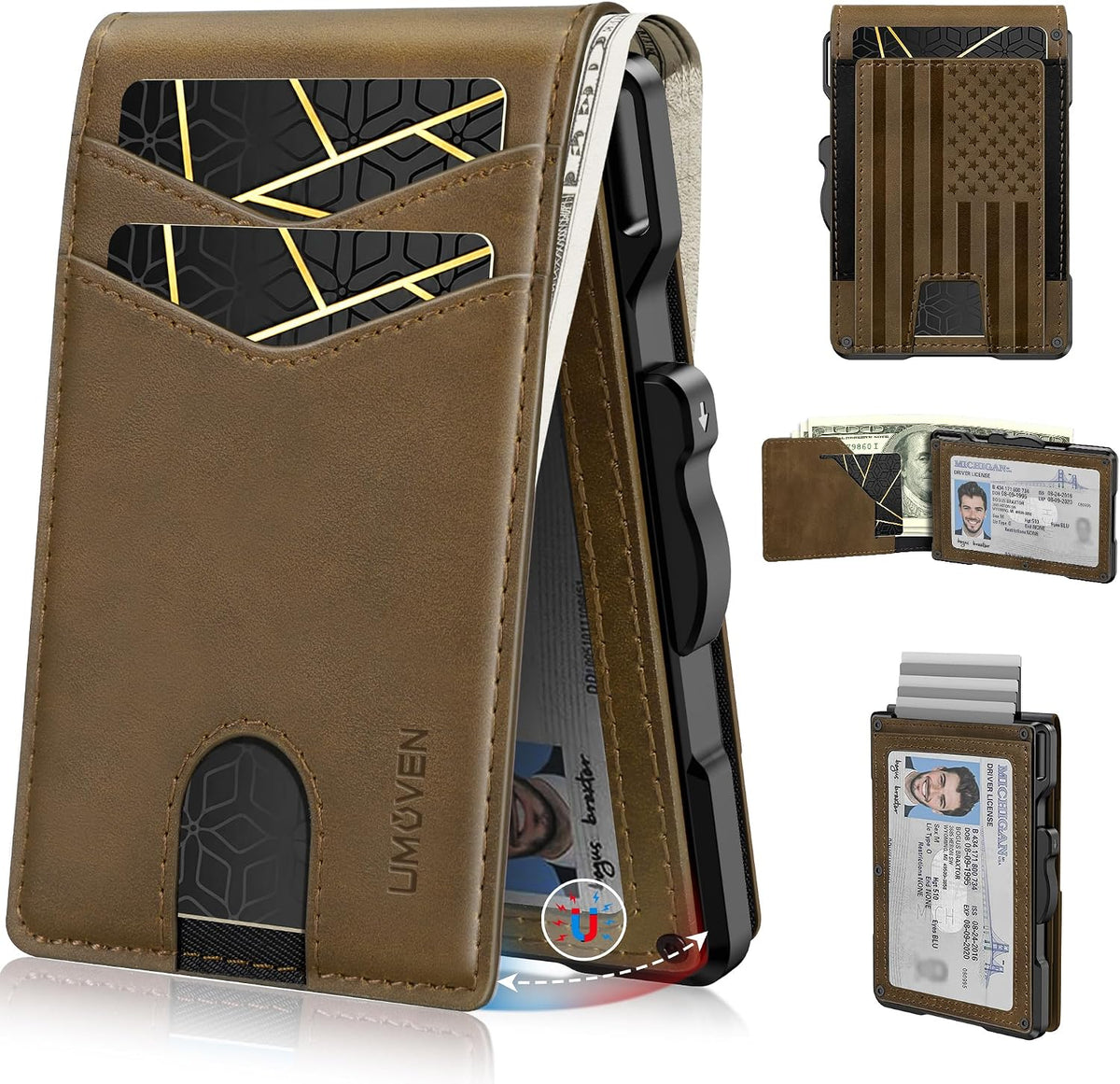 Wallet for Men Minimalist RFID‑Blocking Slim Leather Card Holder Cash Slot