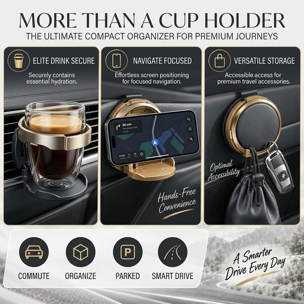 2026 New Foldable Car Door Cup Holder with Hook for Cups Phone Organizer,Brown：for Door：2 Pack,Multi-Functional Car Mount Folds to 3.94'' and Clips to Car Doors Without Tools