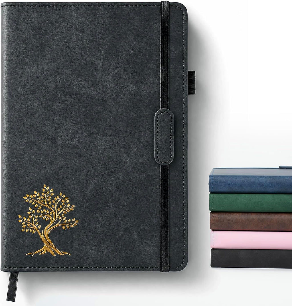 Vintage Hardcover Leather Journal Notebook, A5 Lined Notebook for Business Work School, 224 Pages 100GSM Thick No Bleed Paper, 180° Lay Flay Premium Writing Notebook for Note Taking Daily Diary Travel (Black)