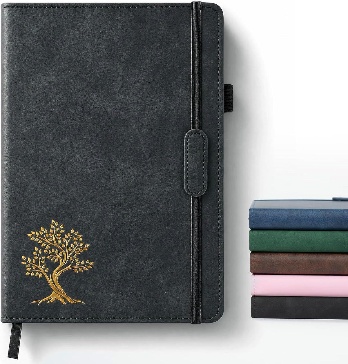 Vintage Hardcover Leather Journal Notebook, A5 Lined Notebook for Business Work School, 224 Pages 100GSM Thick No Bleed Paper, 180° Lay Flay Premium Writing Notebook for Note Taking Daily Diary Travel (Black)