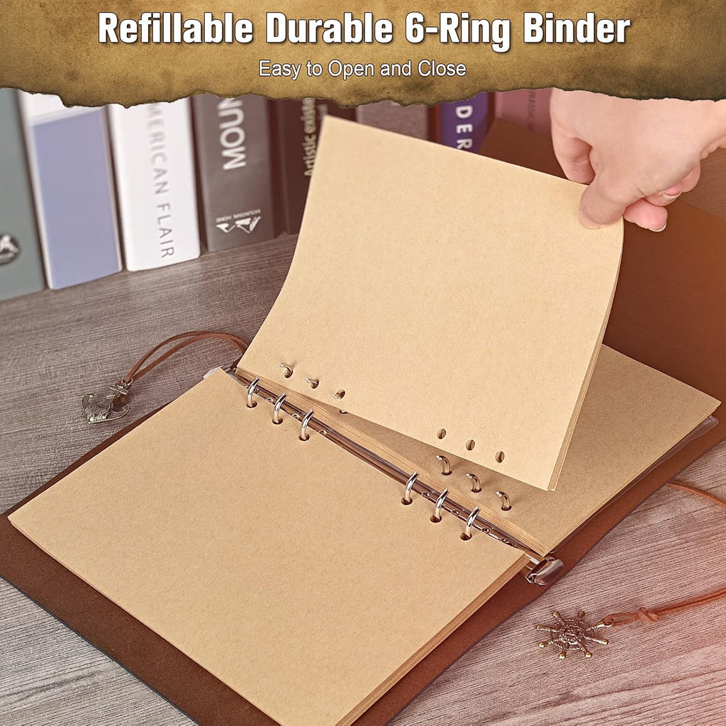 Vintage Refillable Journey Diary, MALEDEN Premium PU Leather Classic Embossed Travel Journal Notebook with Blank Pages and Retro Pendants (Deep Blue)