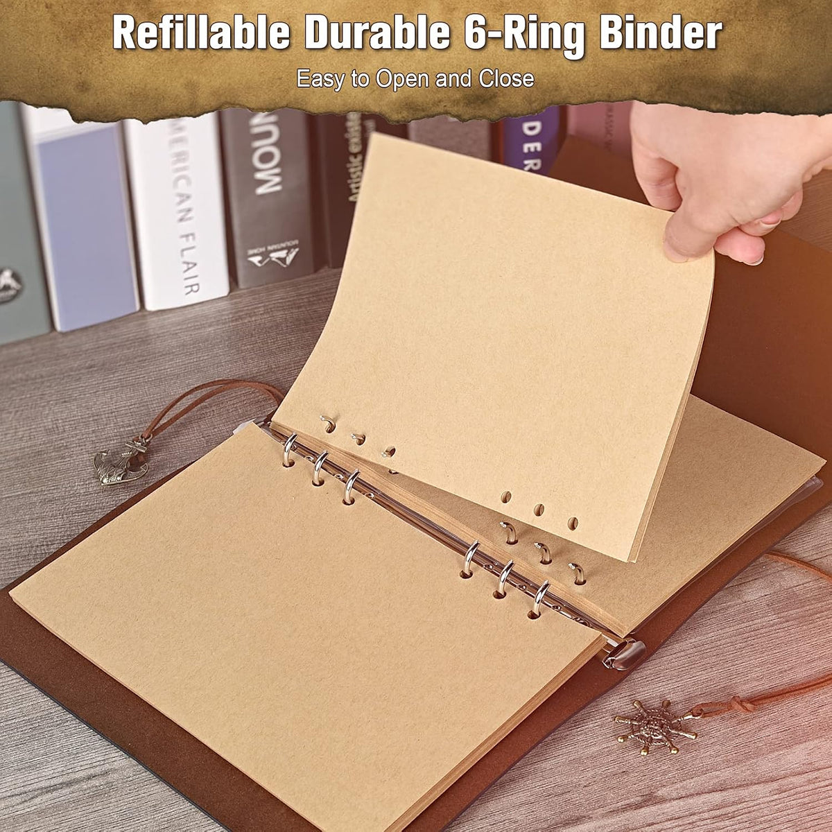 Vintage Refillable Journey Diary, MALEDEN Premium PU Leather Classic Embossed Travel Journal Notebook with Blank Pages and Retro Pendants (Deep Blue)