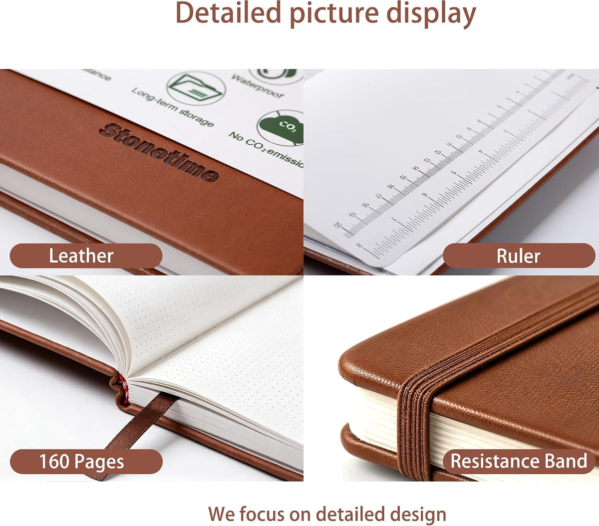 Stone Paper Dot Grid Notebook A5, Vegan Leather Hardcover Journal 160 Pages, Waterproof Notepad for Executive Office Travel（Beige）