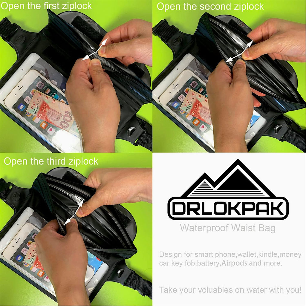 DRLOKPAK Waterproof Fanny Pack Waist Bag Pouch For Phone Passport Wallet