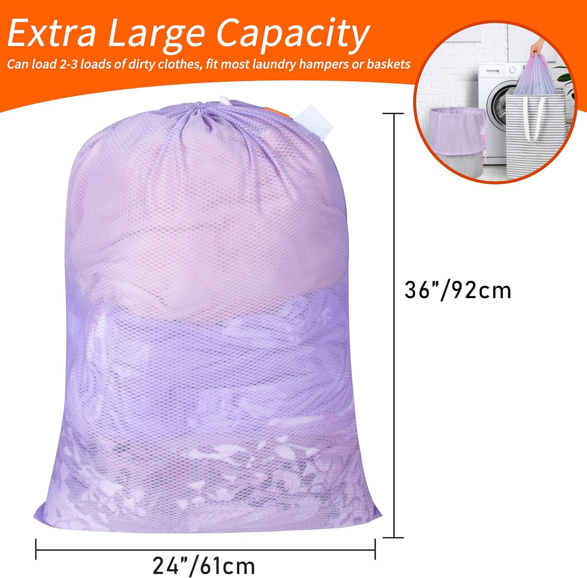 Polecasa 2 Pack Heavy Duty Diamond Mesh Laundry Bag, 24x36", Purple