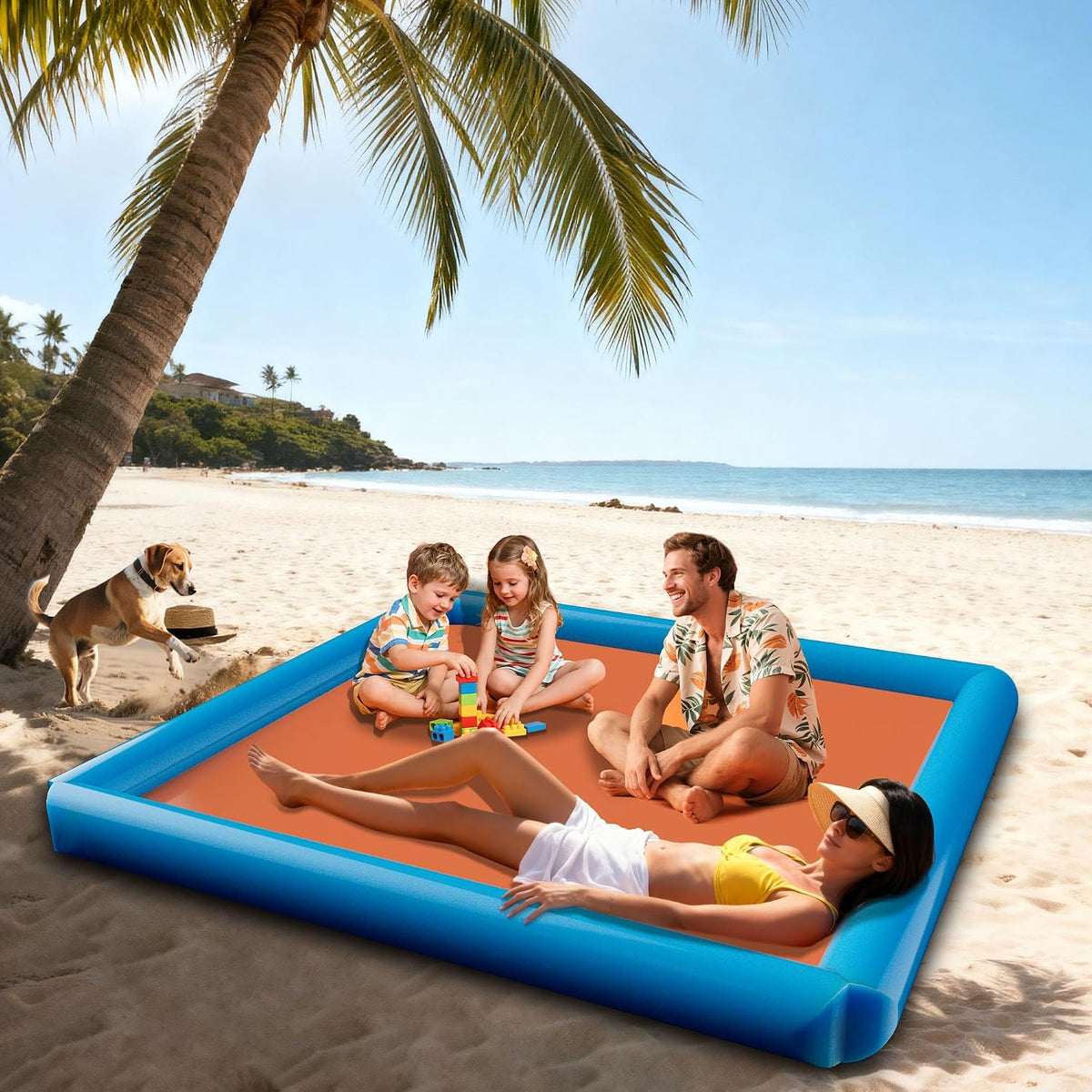 2-in-1 Sand Free Beach Blanket & Tent - 79"x83" Waterproof Picnic Blanket with Inflatable Pillows, No Pump Quick Inflation, Fits 6-10 Seated/4-6 Reclined for Family Camping Travel Backyard