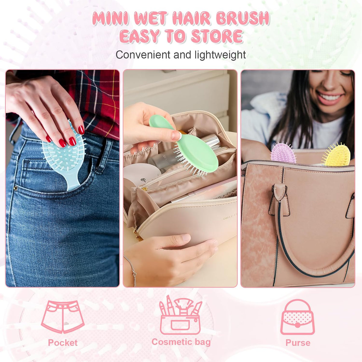 HOFASON 8 PCS Mini Wet Hair Brush, Christmas Stocking Stuffers