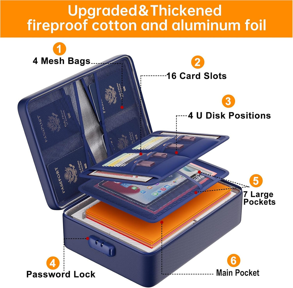 DocSafe 5200°F Fireproof Document Organizer Box with Lock, Blue (Soft)