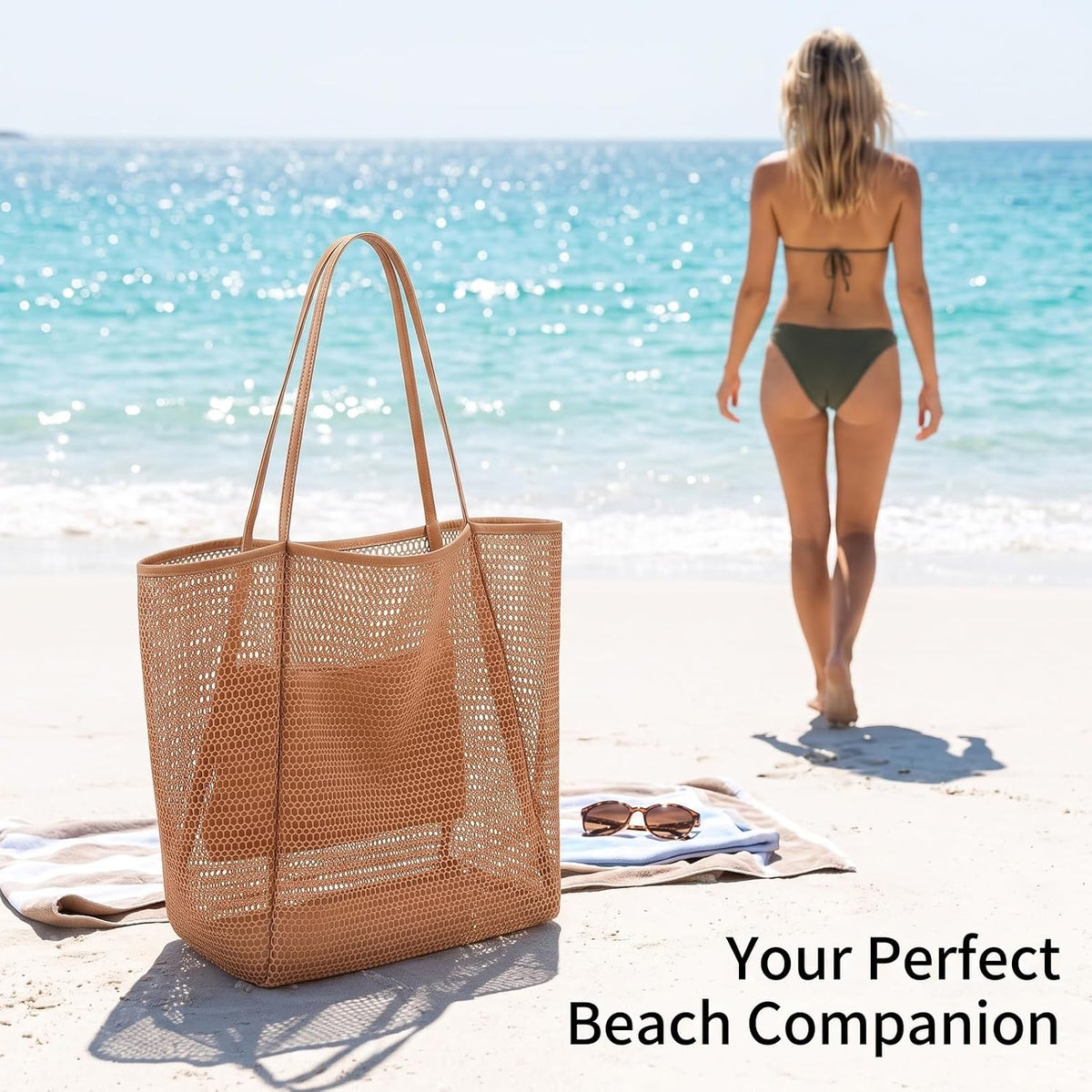 1 Pack Hollow Mesh Beach Tote Bag,Mesh Bag,Beach Bags For Women, Tote Bag For Women,Vacation Essentials