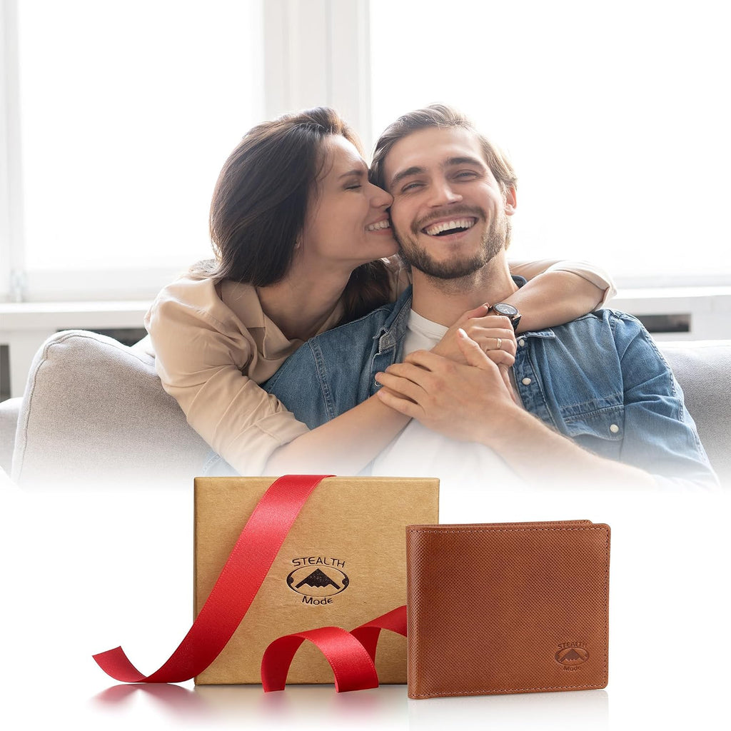 Stealth Mode Leather Bifold Wallet for Men With ID Window and RFID Blocking (Brown Crunch)
