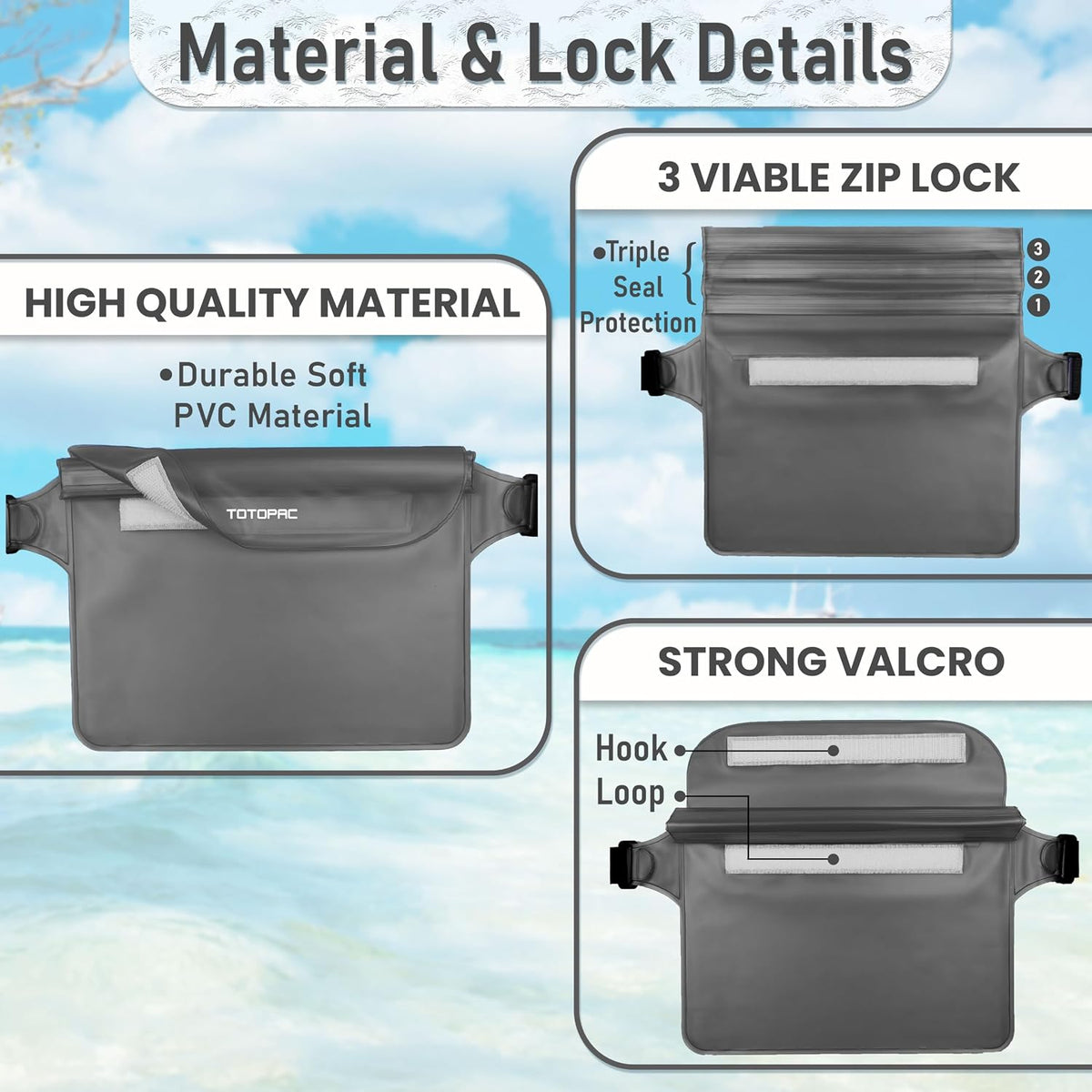 2-Pack Waterproof Fanny Pack, Phone Pouch with Waist Strap, 9x6.7 Inch Dry Bag for Phone, Cash, and Valuables – for Swimming, Kayaking, Boating, Snorkeling, and Water Sports (2, Grey + Blue)