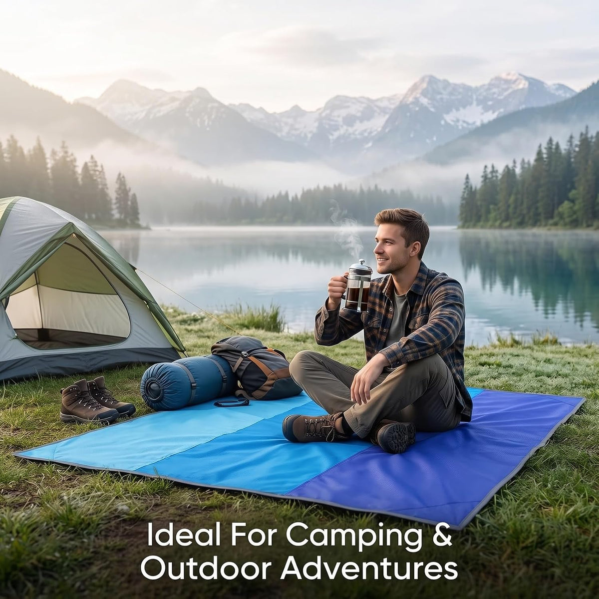 1 Pack Large Waterproof Sandproof Beach & Picnic Blanket, Tri-Color Gradient Polyester Mat, Complete Windproof Anchoring Kit, Lightweight Foldable Camping Gear, Essential Outdoor Accessory