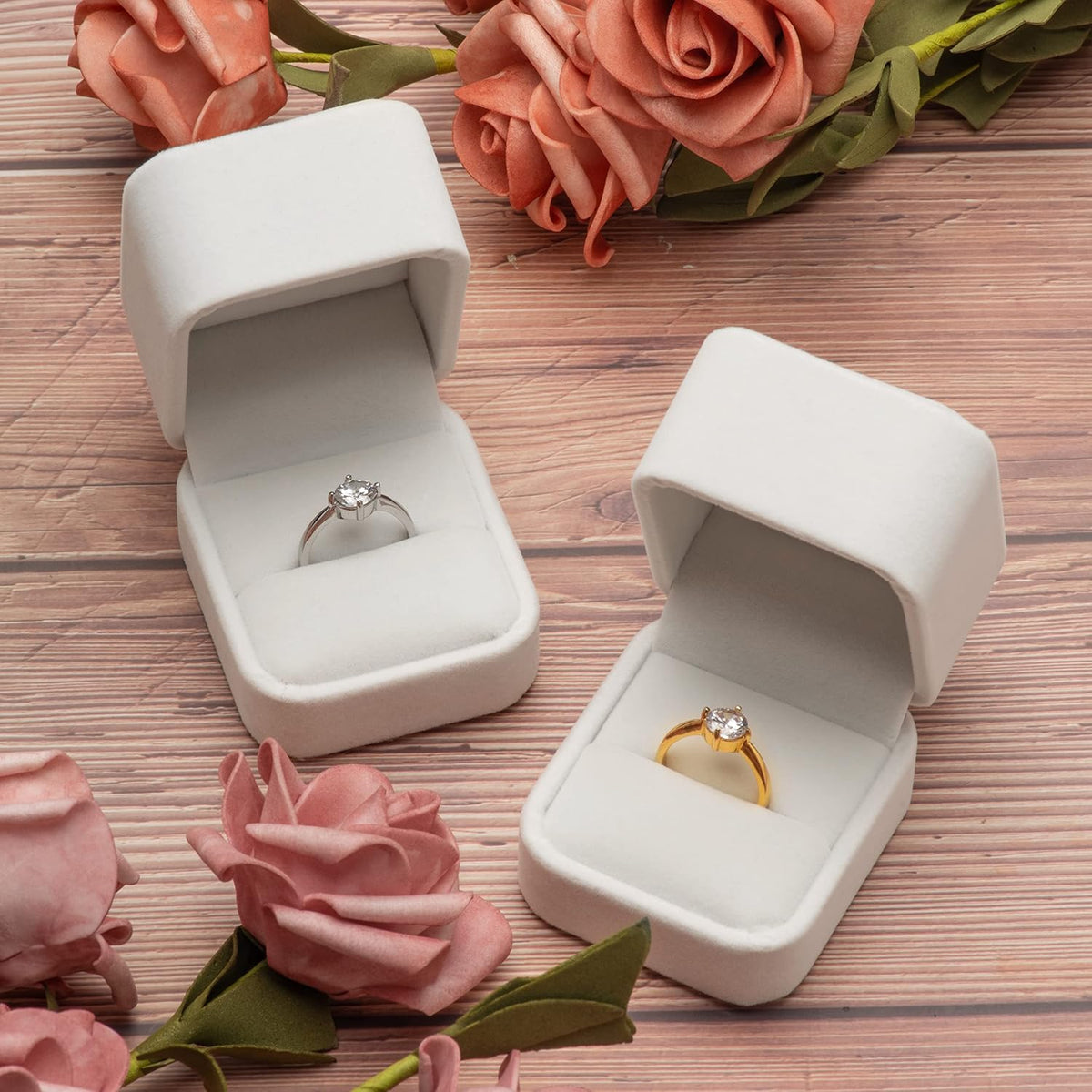 Velvet Single Ring Box Case Holder for Engagement Proposal Birthday Wedding,Jewelry Ring Gift Box Jewelry Packaging Box (White)