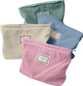 Sanwuta 4 Pcs Velvet Corduroy Makeup Bag, 10x7x2'', Light Color