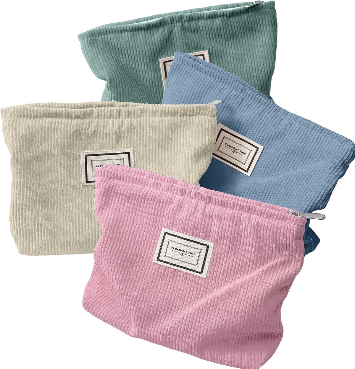 Sanwuta 4 Pcs Velvet Corduroy Makeup Bag, 10x7x2'', Light Color
