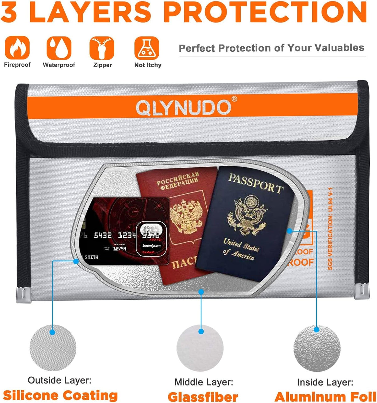 Small Fire Proof Travel Document Pouch, Birth Certificate Holder 2-Pack