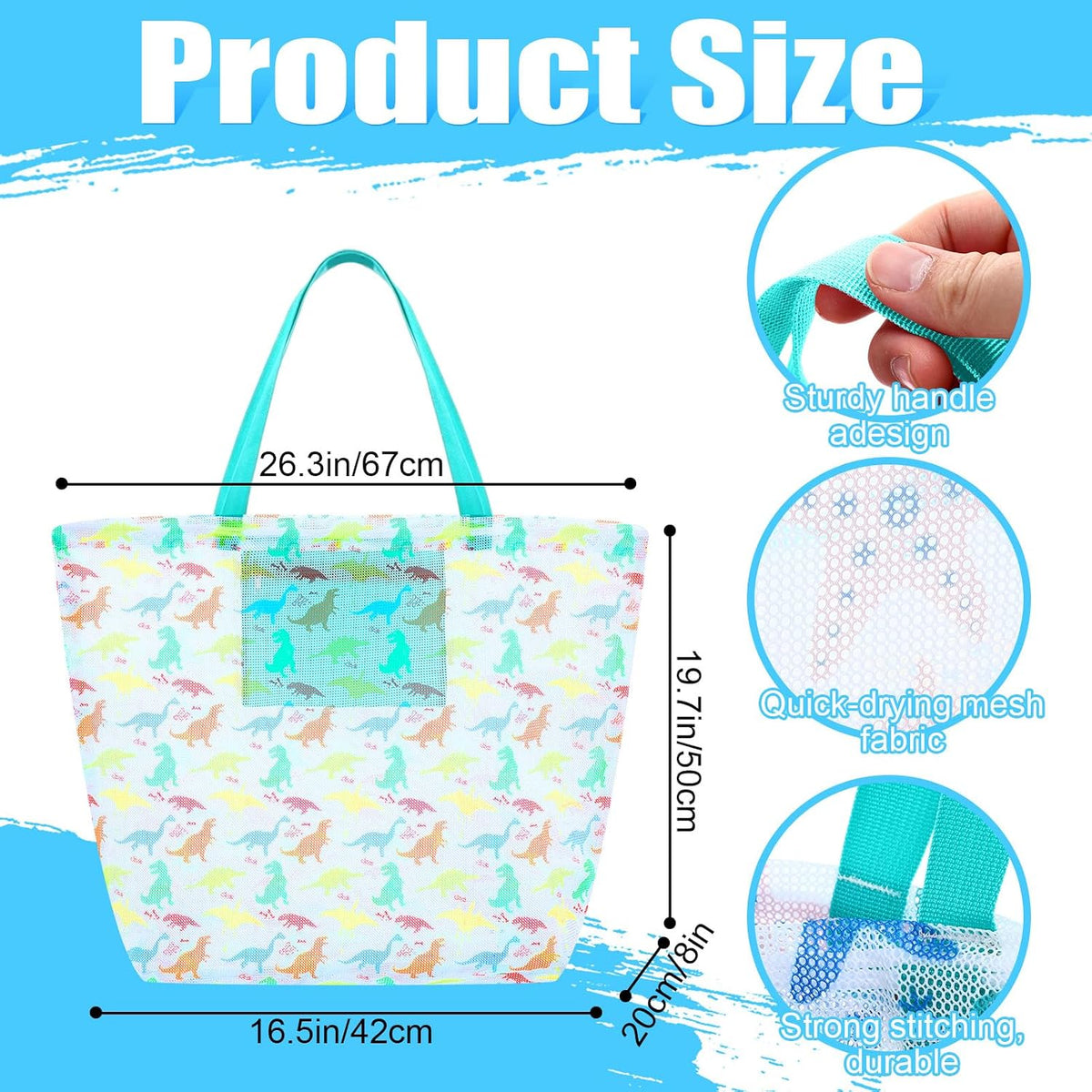 3 Pcs 3 Pcs Mesh Beach Bags Portable Mesh Shower Beach Toy Bag With Drawstring Extra Large Tote Hanging Toiletry Bath Organizer for Camping Swimming Gym Travel (Muti Color,Animal Style)