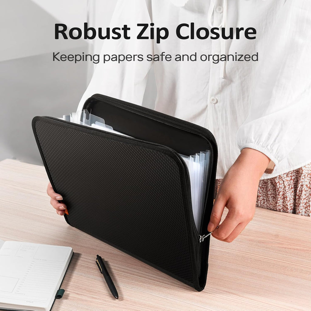 Sooez 7 Pockets Accordion File Organizer, Zipper Expanding File Folder A4