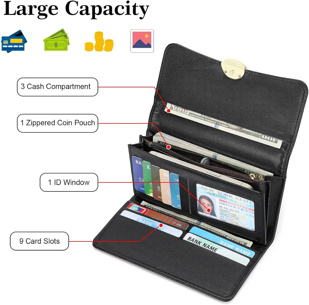 FALAN MULE Wallets for Women Trifold Wristlet Wallets Large Capacity RFID Blocking Ladies Purse Credit Card Holder