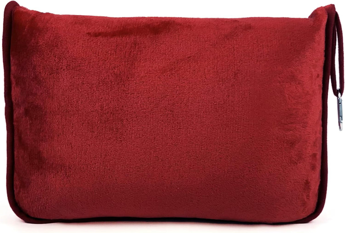 ShezPretty Premium 2in1 Soft Travel Blanket Pillow with Airline Hand Luggage Sleeve and Backpack Clip Airplane (Burgundy)