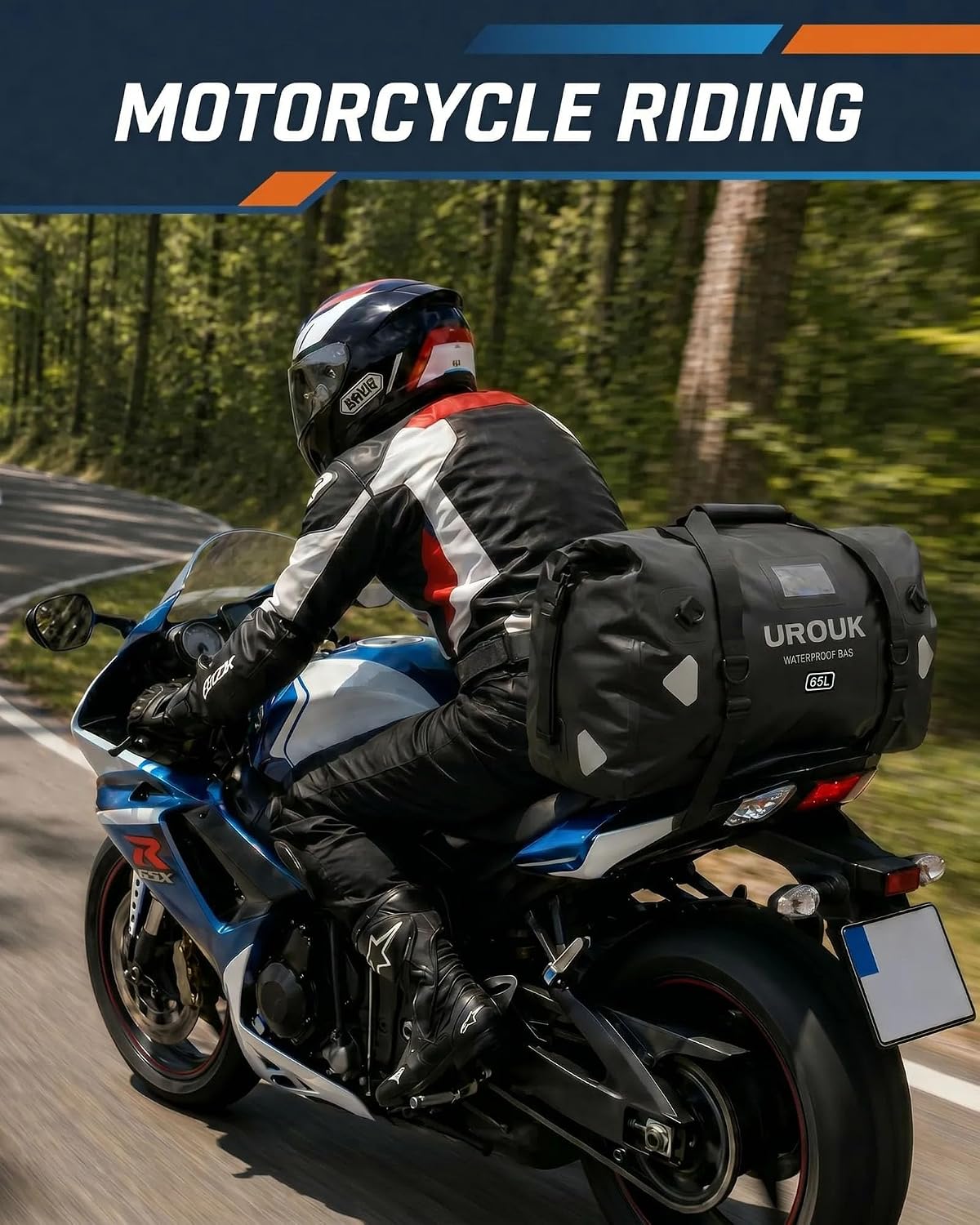 Waterproof Duffel Bag 40L 65L 90L Large Motorcycle Dry Bag Backpack,Roll-Top Heavy Duty Tail Bag Luggage Gear Bag with Straps for Travel, Camping, Fishing, Boating, Kayaking