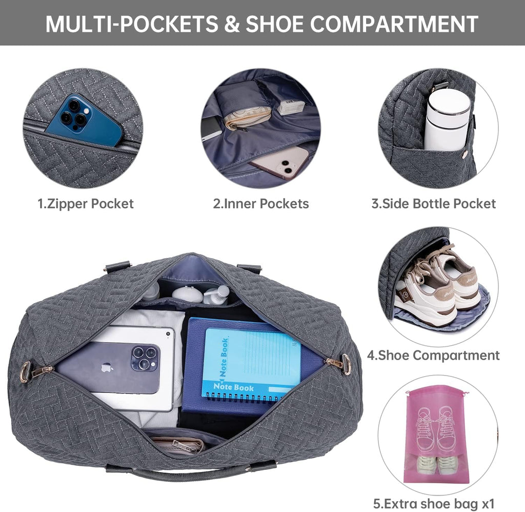 Duffle Bag for Travel, Weekender Bag with Shoe Compartment, Carry On Overnight Bag for Women with Toiletry Bag, 50L Gym Bag with Wet Pocket, Hospital Bags for Labor and Delivery Pink