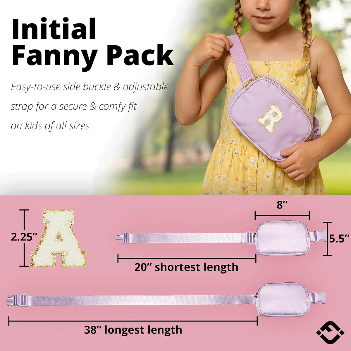 Kids Fanny Pack for Girls Initial Crossbody Belt Bag - Lavender: Letter Y