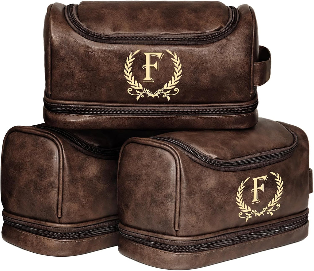 Personalized Leather Toiletry Bag for Men, Gifts for Men, Custom Mens Toiletries Travel Kit, Customize Shaving Bags, Men's Gift Ideas for Anniversary, Birthday, Dad, Grandpa, Lover(DB-F)