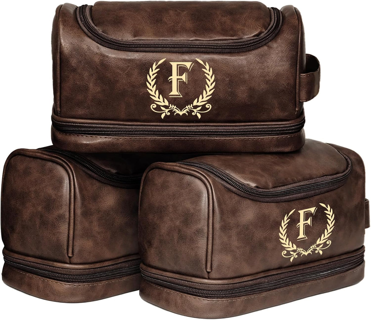 Personalized Leather Toiletry Bag for Men, Gifts for Men, Custom Mens Toiletries Travel Kit, Customize Shaving Bags, Men's Gift Ideas for Anniversary, Birthday, Dad, Grandpa, Lover(DB-F)