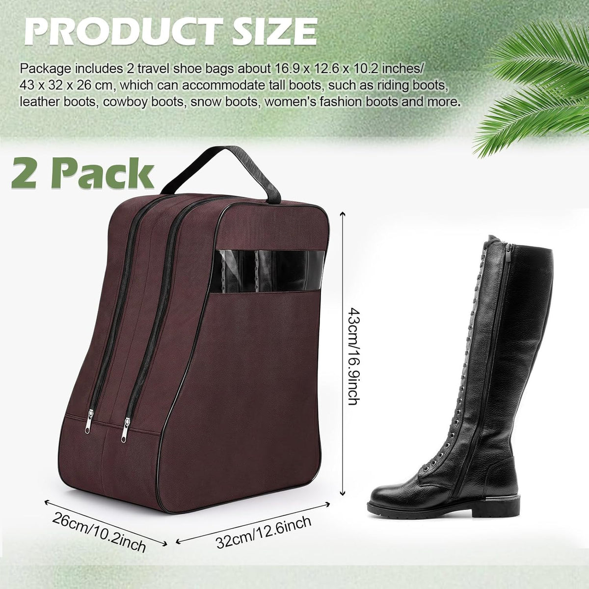 Aliceset 2 Pcs Boot Bags for Cowboy Boots Travel Boot Storage Bag Brown