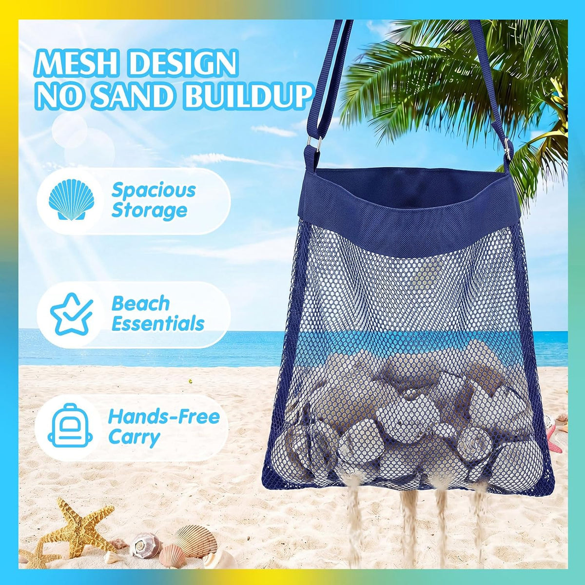 VioraWhite 8 Pcs Mesh Shell Bags Beach, Mixed Color