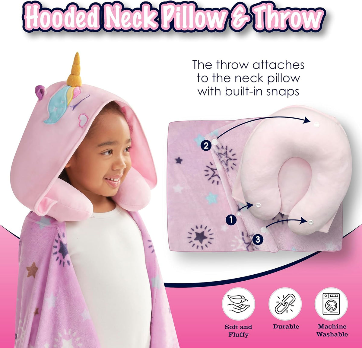 B Kids 3D Animal Hooded Neck Pillow & Throw Set, Pink
