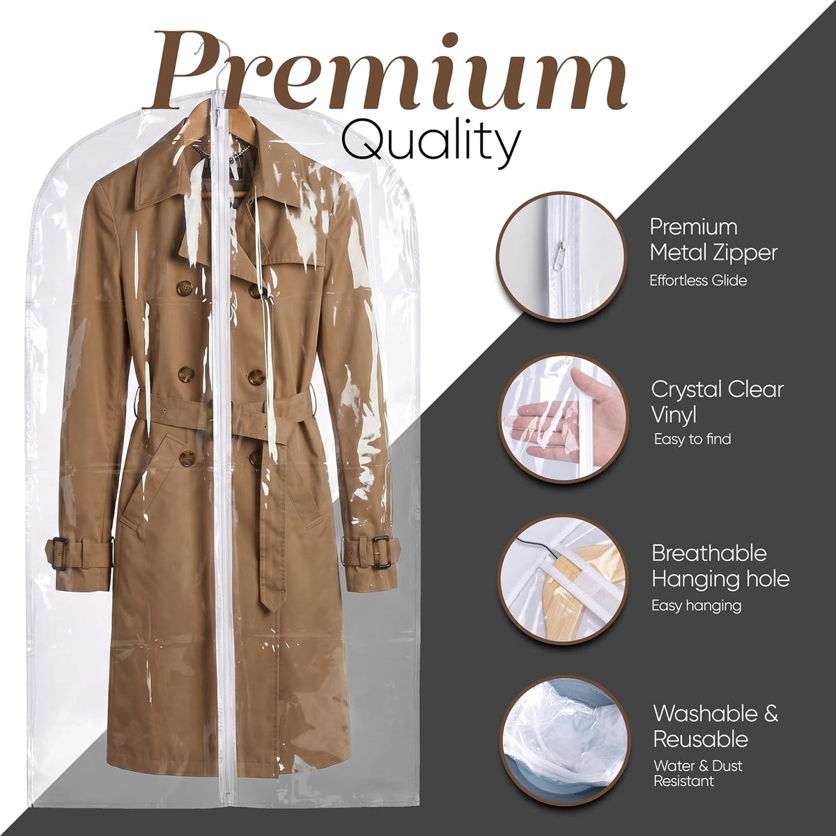 Handy Laundry Clear Vinyl Garment Bag - 24" X 54" - Full Length Zipper, Holds Up To 2 Suits